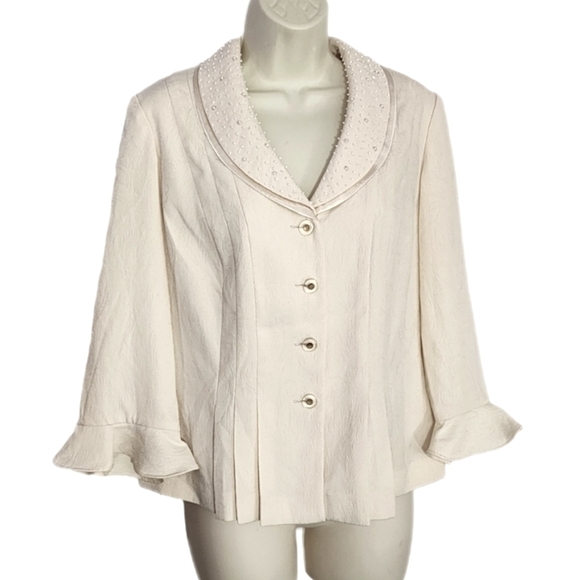 Danny & Nicole Jackets & Blazers - Danny & Nicole Chic Blazer with Textured Bead And Faux Pearl Collar Cream Size 8